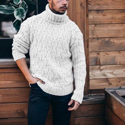 Mens Solid-Color Fashionable Trendy Turtleneck Knitted Sweater