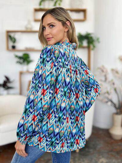 Double Take Full Size Printed Balloon Sleeve Blouse for Women