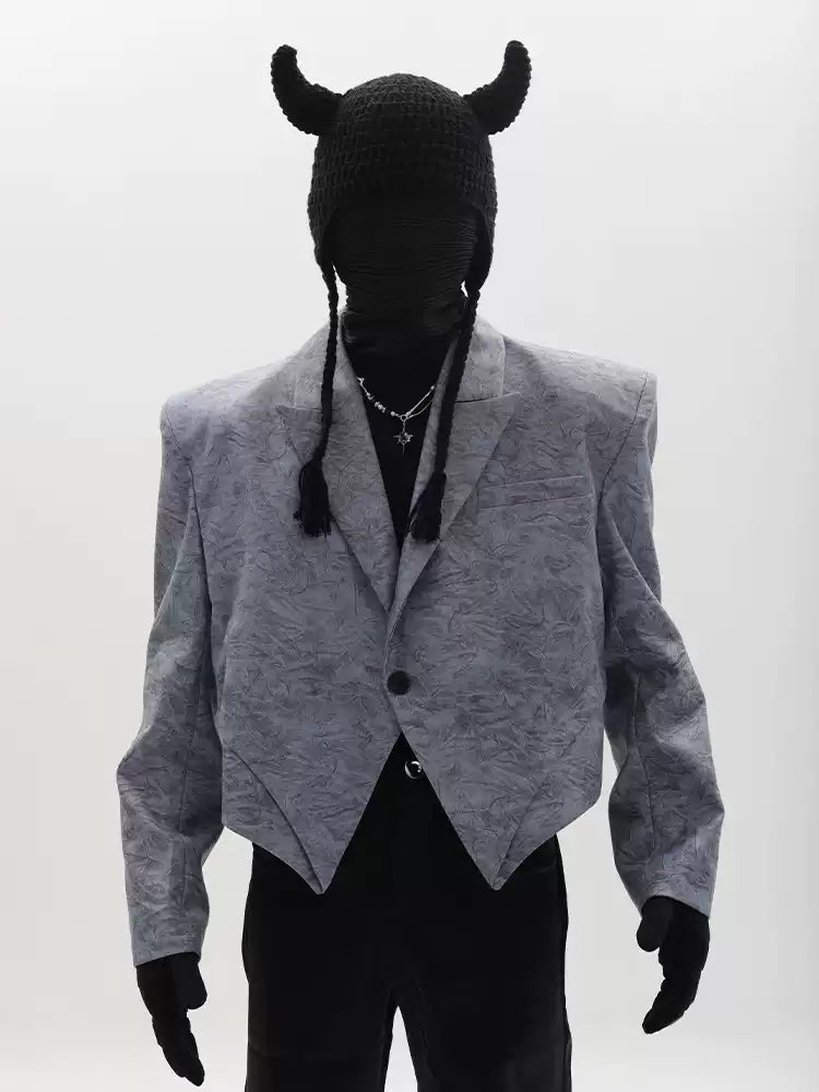 Irregular-Shape Cropped Blazer With Shoulder Pads For Men