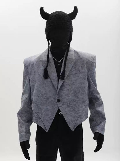 Irregular-Shape Cropped Blazer With Shoulder Pads For Men