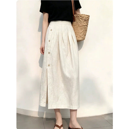 Summer Linen Breasted Skirt For Women