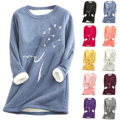 Womens Cat-Paw Print Fluffy Crew-Neck Sweatshirt