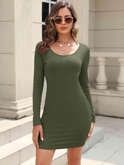 Round Neck Long Sleeve Mini Dress for Casual Style