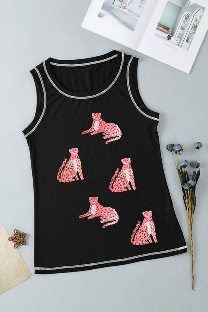 Leopard Round Neck Tank Top for Women with Stretch Fit