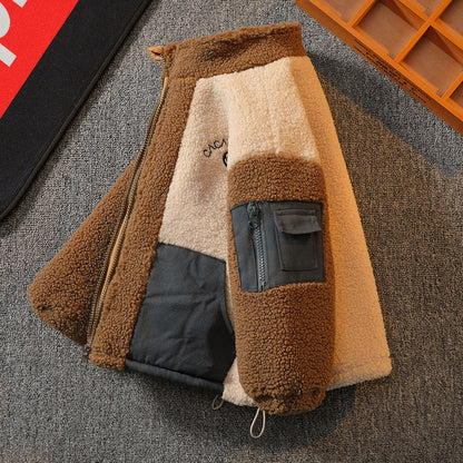 Stitching Contrast Color Fashionable Lamb Wool Warm