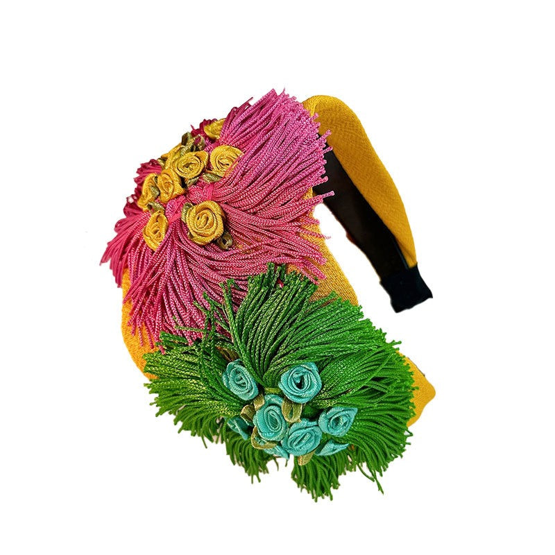 Handmade fabric flower wide exaggerated headband headwear