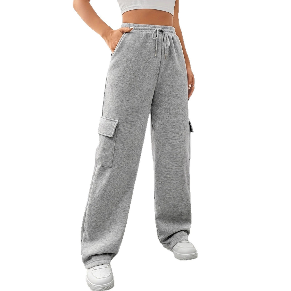 Relaxed-fit Cargo Sweatpants With Pockets Elastic Waistband And Drawstring