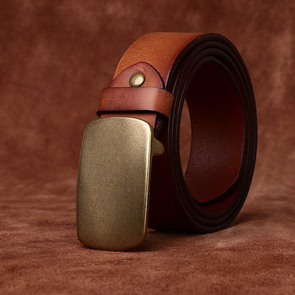 Wide Top Layer Smooth Buckle Retro Frosted Belt