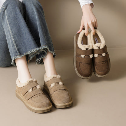 Thick-Soled Snow Boots For Women Winter Velcro Fleece-Lined Shoes Maillard Plush Cotton Shoes