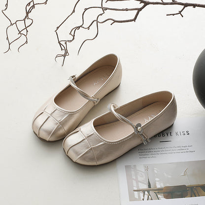 Women Elegant Tiny Rhinestone Flower Thin Single Strap Flats, Round Toe Shiny Metallic Soft PU Matching Casual Daily Doll