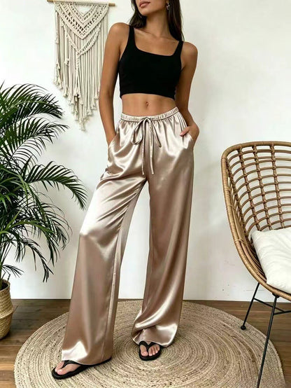 Relaxed stretch acetate wide-leg women's trousers