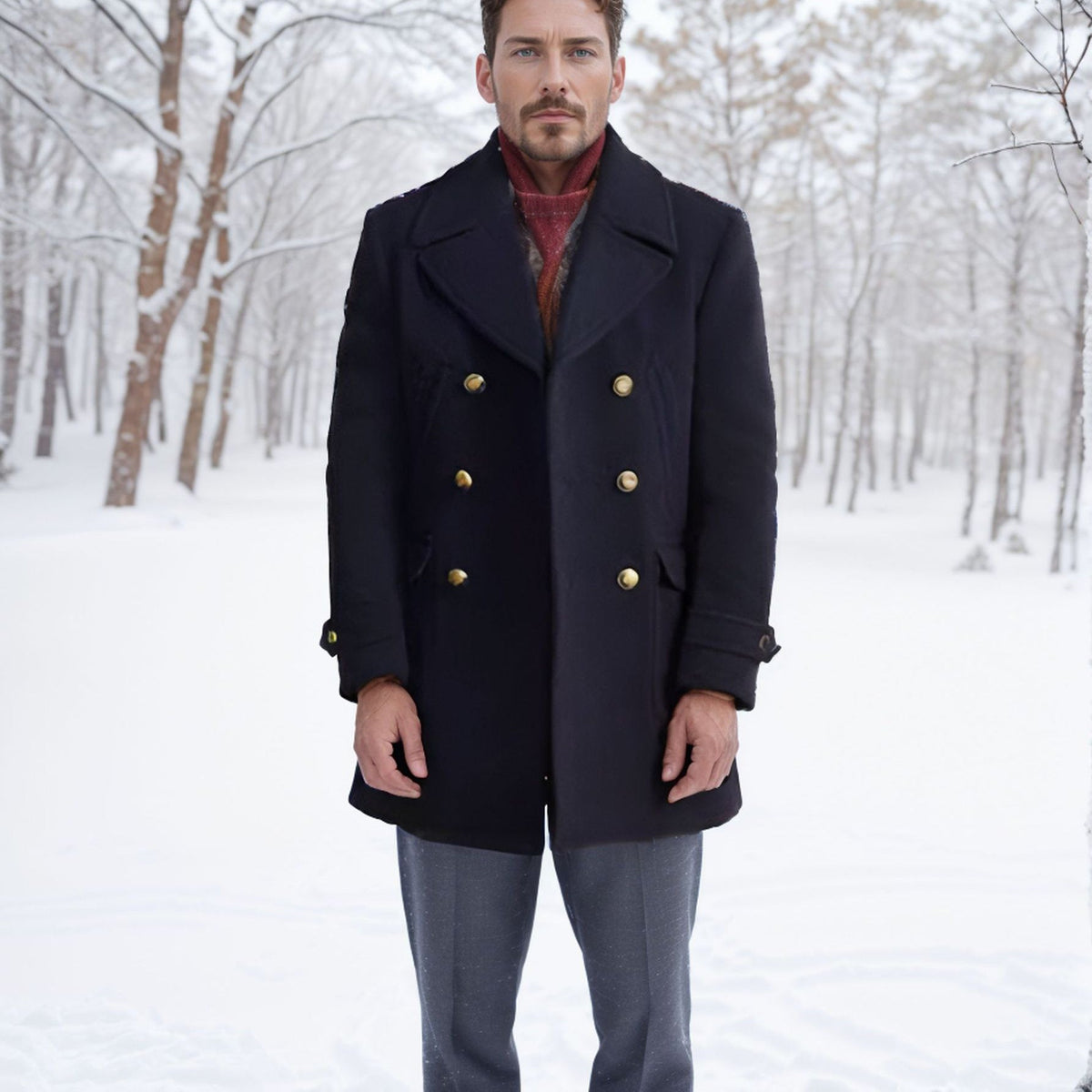 Men's Long-Sleeve British-Style Fashionable Wool Coat