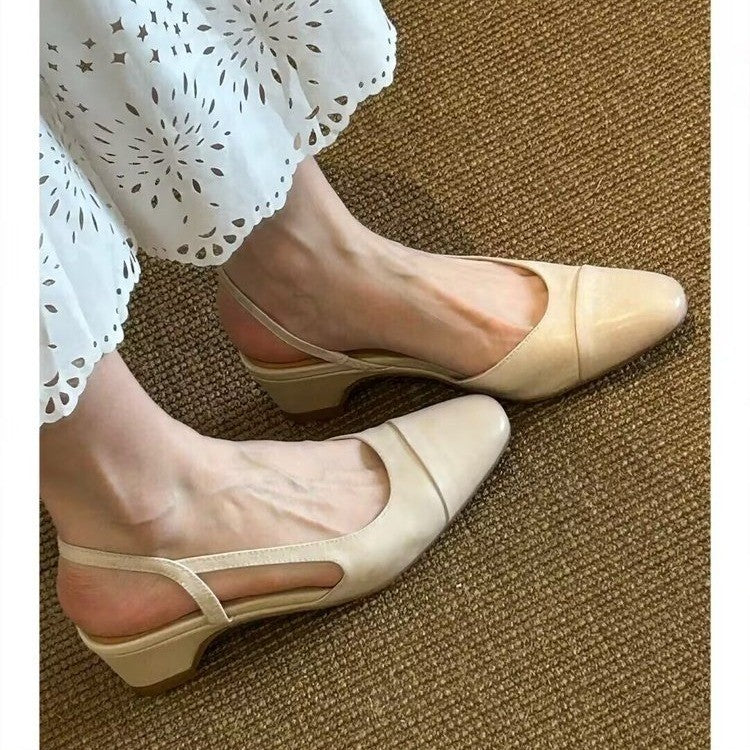 Women Vintage Minimalist Cap Toe Spliced Slingback Flats Matching Casual Daily
