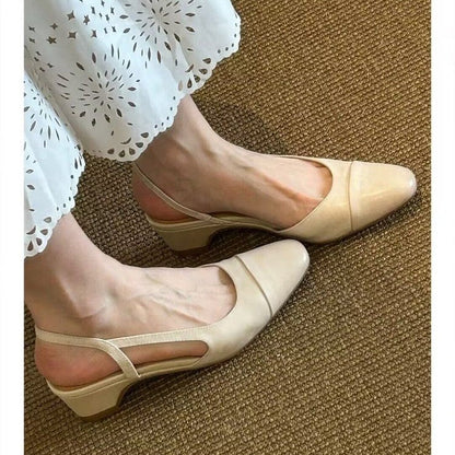 Women Vintage Minimalist Cap Toe Spliced Slingback Flats Matching Casual Daily