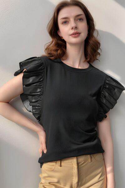 Ruffled Round Neck Cap Sleeve Blouse for Women Stylish Wear