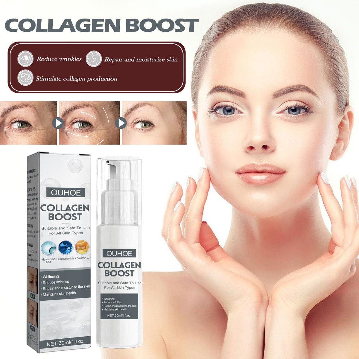 Collagen Anti-Aging Serum, Fade Fine Lines And Dark Spots Hydrating Anti-Wrinkle Repair Essence