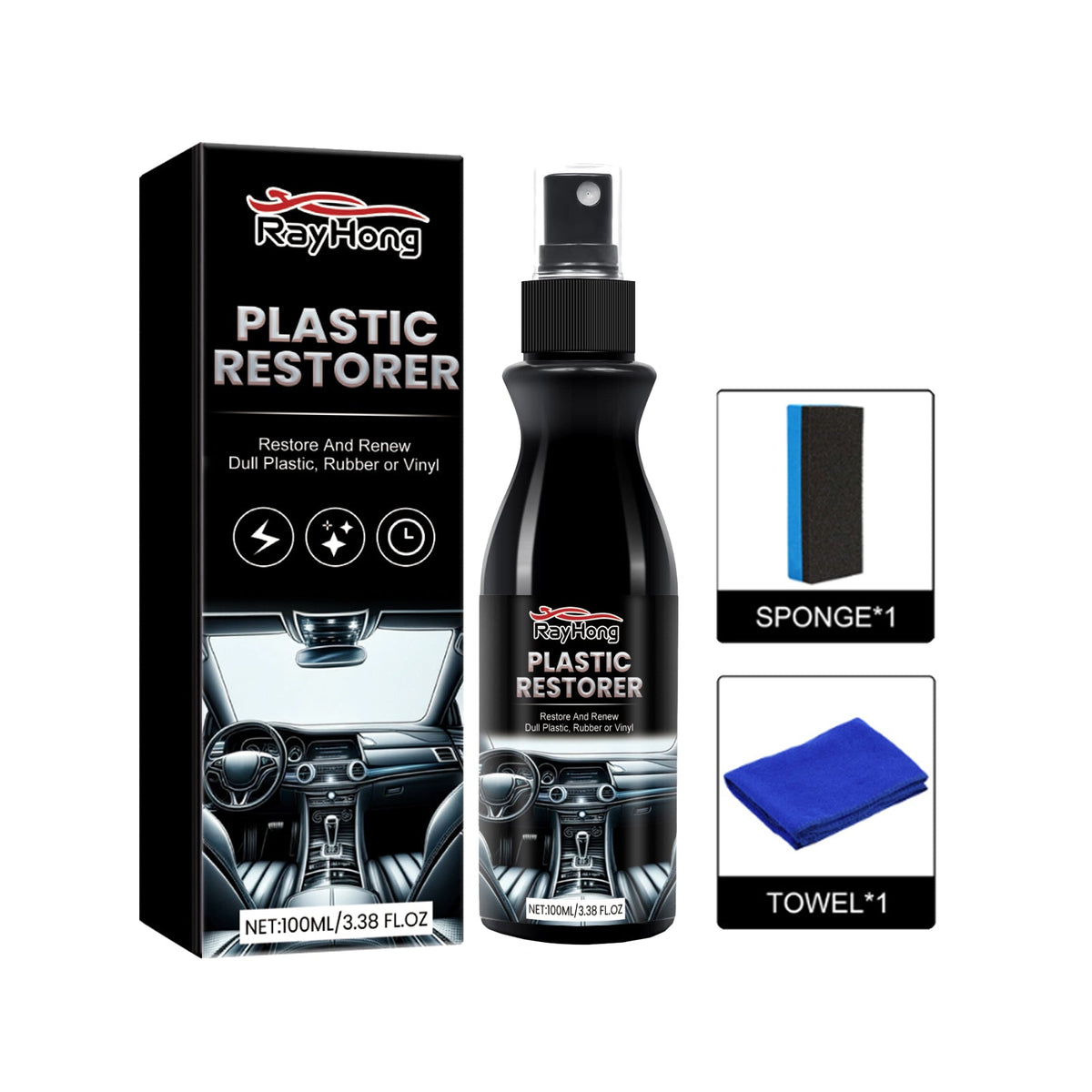 Plastic Restorer, Car Seat Interior Instrument Panel Cleaning Decontamination Polish Refurbishing Agent