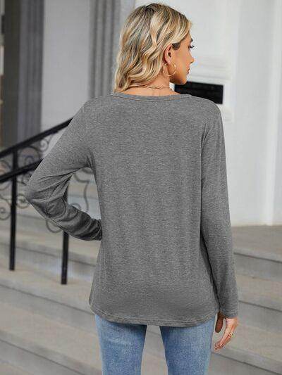 Notched Long Sleeve T-Shirt for Women in Various Sizes