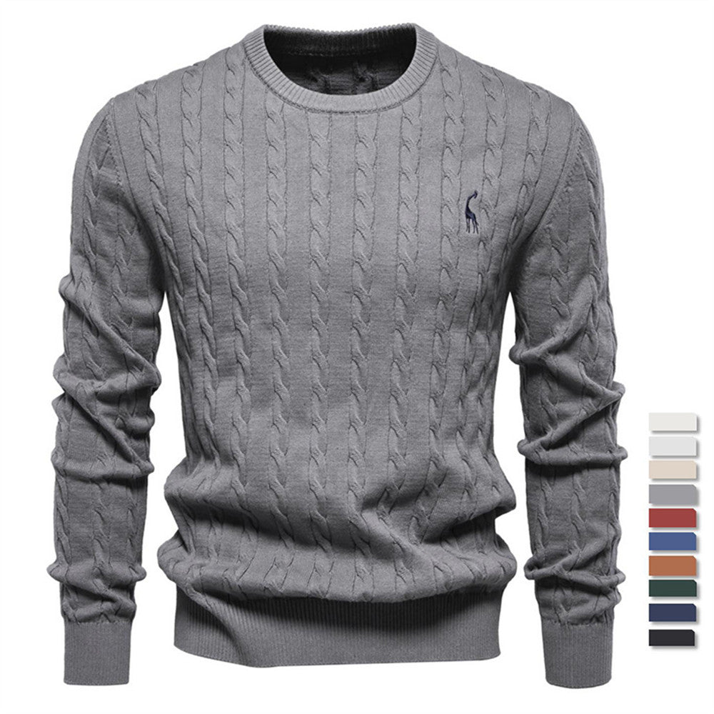 2026 Autumn And Winter New Cross-border Foreign Trade High Quality Men's Sweater Pullover Fawn Embroidery Solid Color Sweater For Men