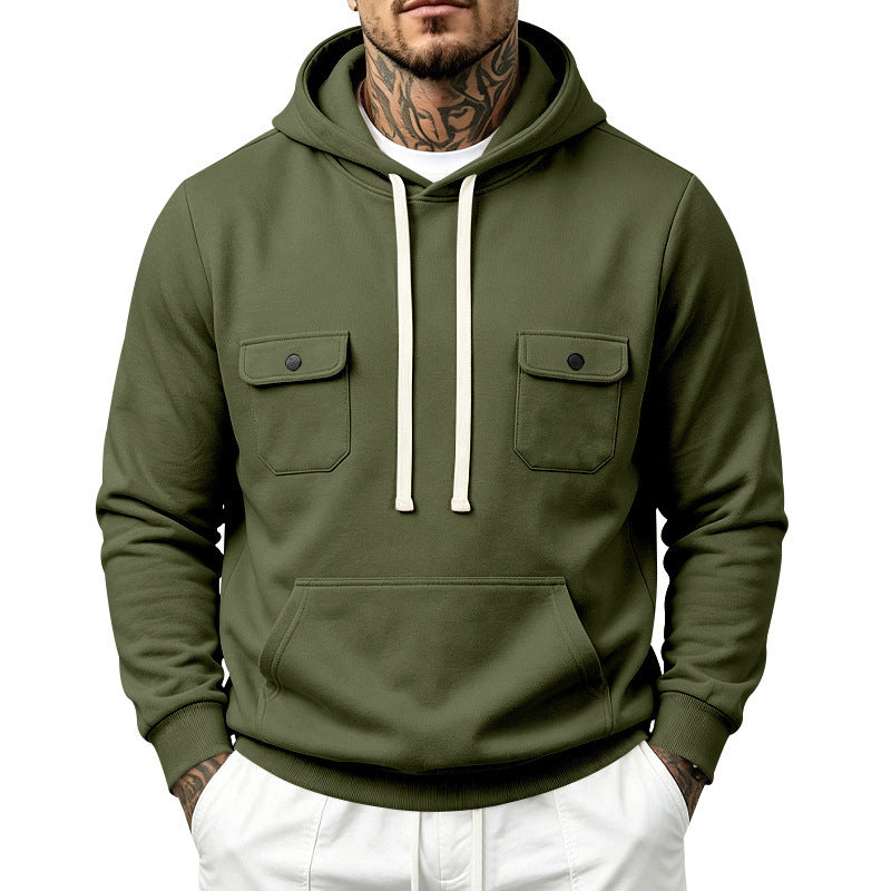 Knitted Casual Hoodie With Multiple Pockets Loose-fit Workwear Style With A Hood