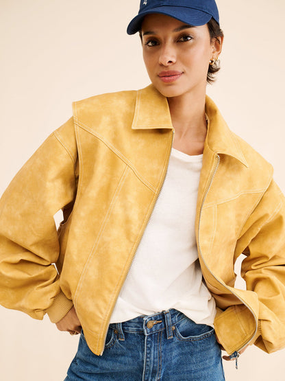 Turn-down Collar Faux Leather JacketShort Style Coat
