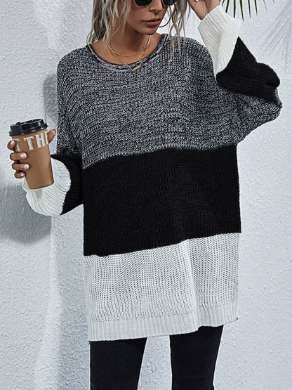 Color Block Round Neck Oversized Sweater