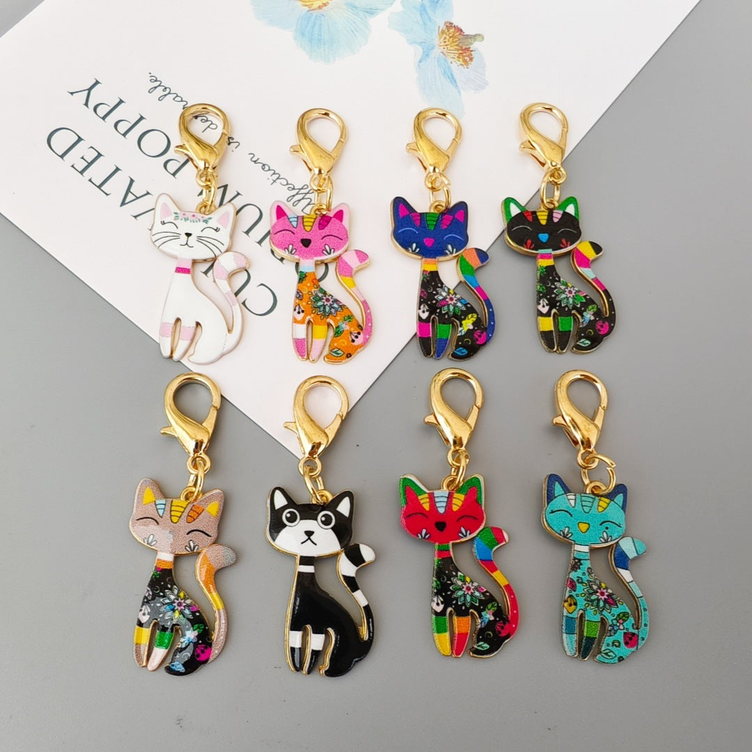 Halloween Alloy-printed Kitten Pendant Keychain