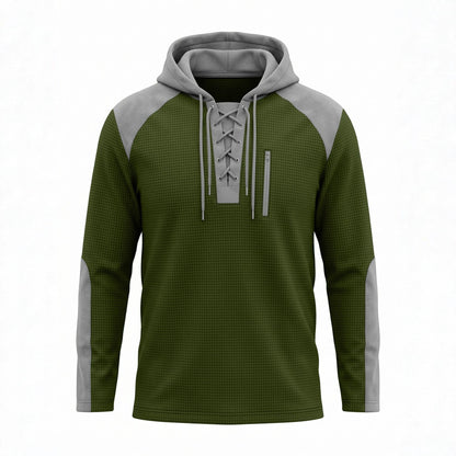 Cross-border TK Men's Waffle Pattern Color-blocked Hoodie, European And American Style, With Drawstring, Plus-size Long-sleeve Top, Casual Pullover Sweatshirt
