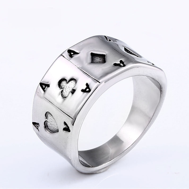 Tonghuashun Playing Card Mens Titanium Steel Ring