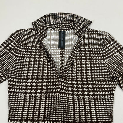 NORMA KAMALI Front Zip Slim Fit Turtle Top Women's Sz XS/34 Chocolate Plaid Tweed