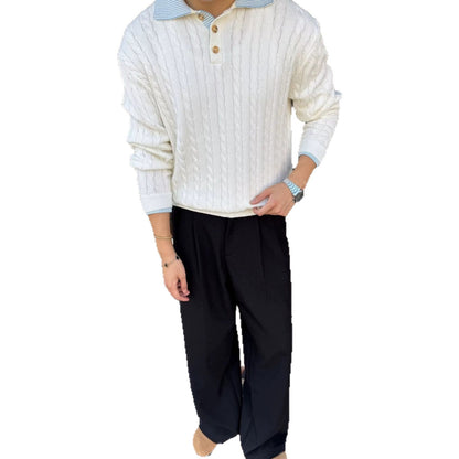Retro Patchwork Color-Block High-End Cable-Knit Sweater For Men