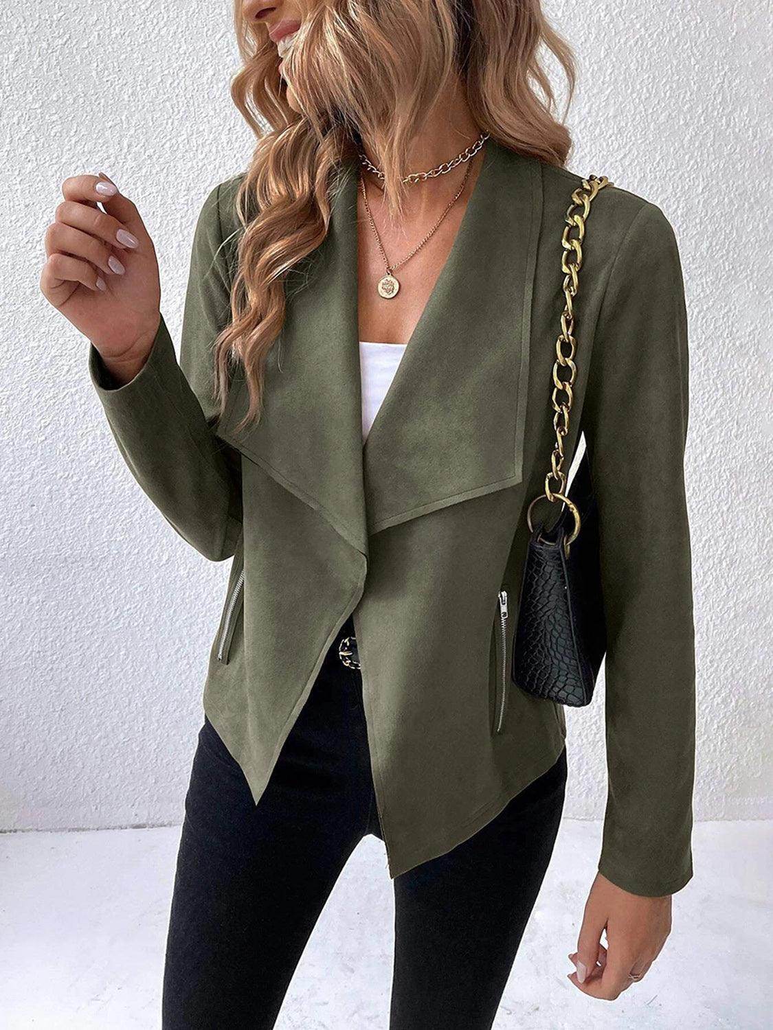 Collared Neck Long Sleeve Jacket for Everyday Wear