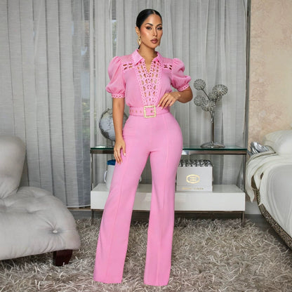 Women's Lace-panelled Lace-up Wide-leg Pants