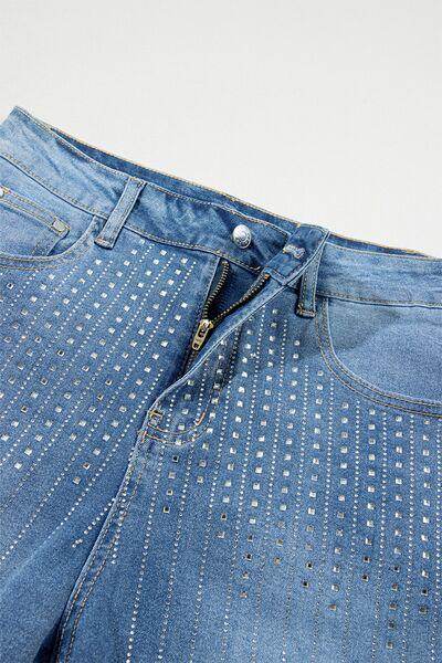 Rhinestone High Waist Denim Shorts for Stylish Summer Wear