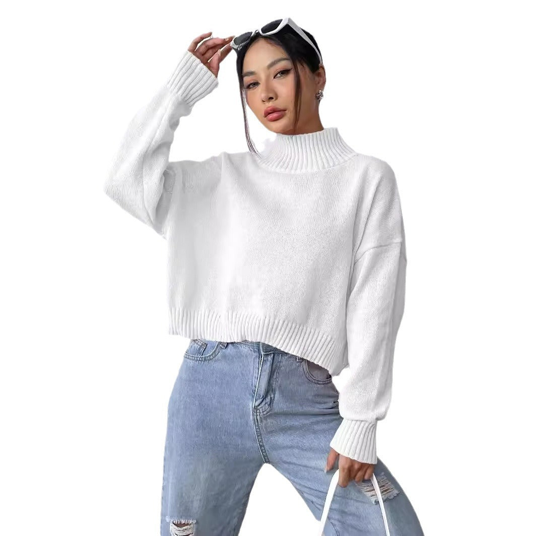 Women's Solid-color Loose-fitting High-neck Pullover Sweater