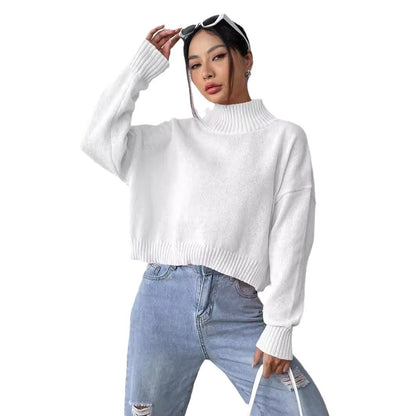 Women's Solid-color Loose-fitting High-neck Pullover Sweater