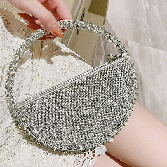 Round Handbag Socialite Rhinestone Evening Bag French Style Formal Gown Evening Bag