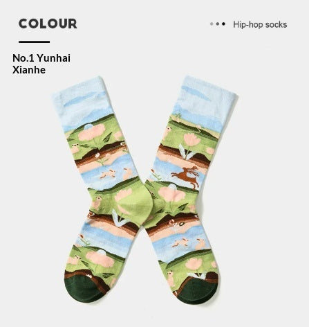 French Creative Socks Illustration Art Socks For Men And Women Couples