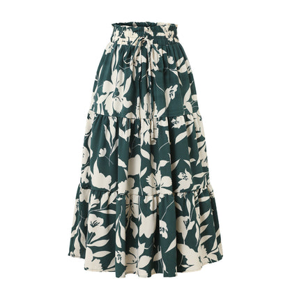 European And American Printed A- Line Skirt Pleated Skirt Women