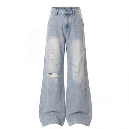 Fashionable Rivet-Detail Ripped Jeans For Men