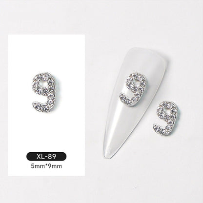 Silver Digital Sparkling Diamond Alloy Nail Decoration