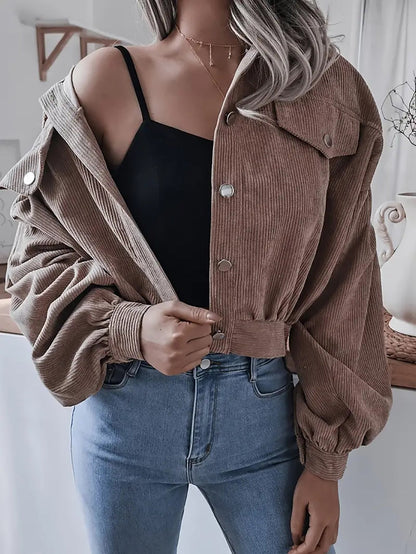 Lantern Sleeve Corduroy Casual Short Jacket