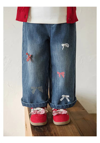 Girls' Bow-knot Loose Straight-leg Pants