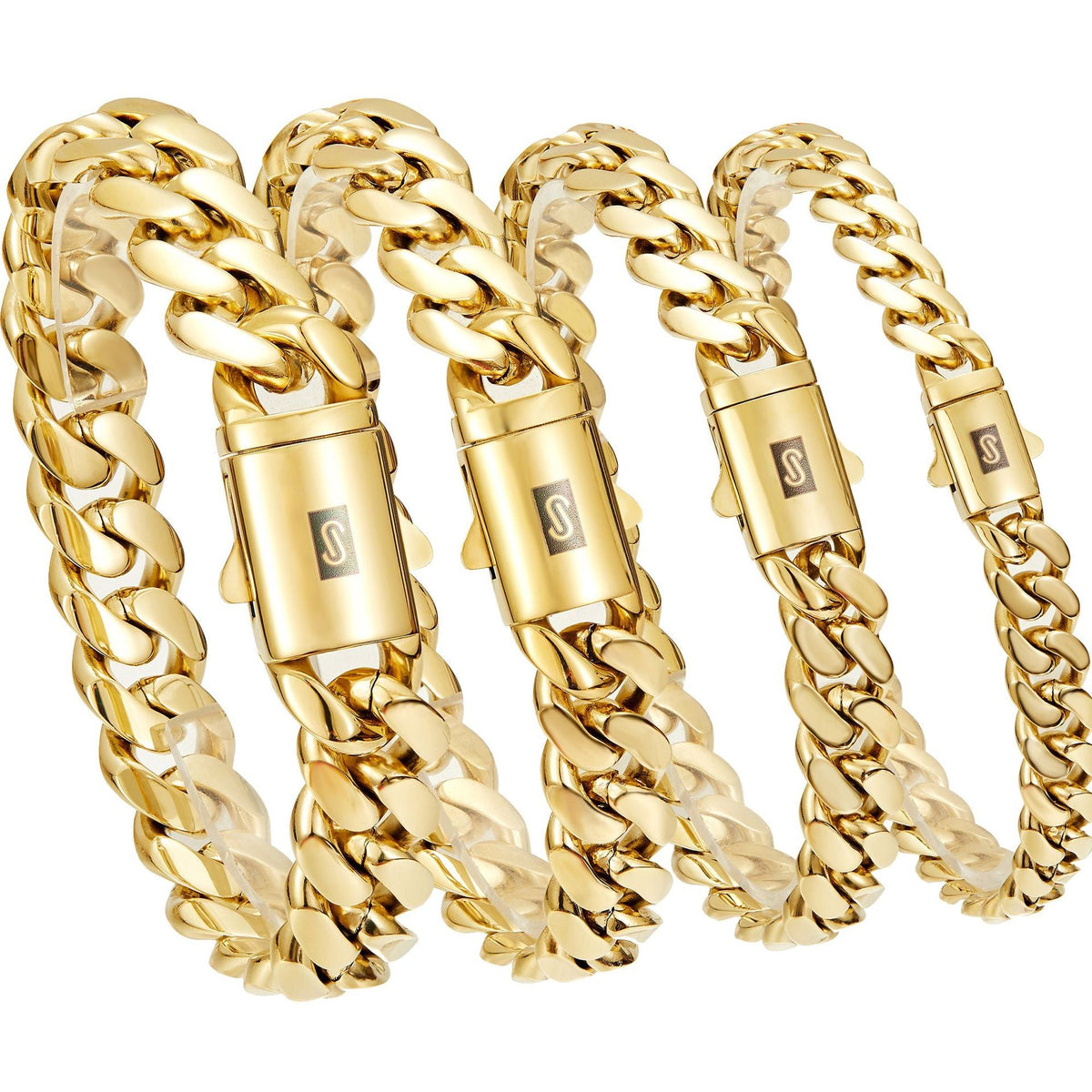 Vacuum-plated Gold Stainless Steel Titanium Bracelet With A Smooth Buckle Mens Cuban-link Chain Jewelry