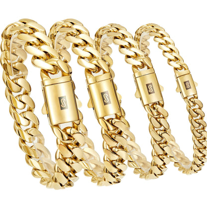 Vacuum-plated Gold Stainless Steel Titanium Bracelet With A Smooth Buckle Mens Cuban-link Chain Jewelry