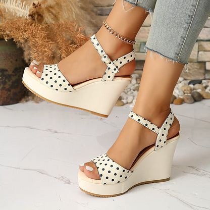 Womens Platform Wedge Sandals With Polka Dots And A Waterproof Sole