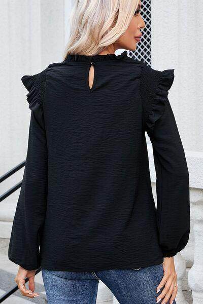 Frill Mock Neck Ruffled Balloon Sleeve Blouse for Women