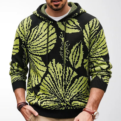 New Autumn Winter Mens Jacquard Hooded Knitted Pullover Sweater