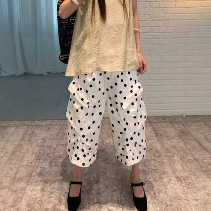 American-style Vintage White Polka-dot Work Pants
