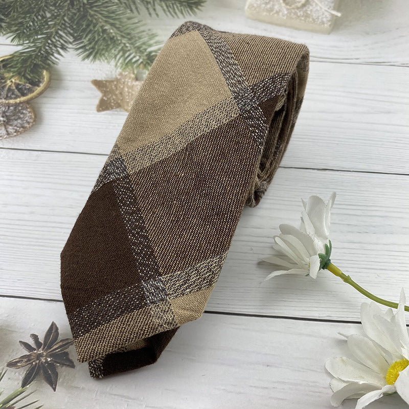 Autumn Winter British Style Knitted Cotton Linen Striped Tie